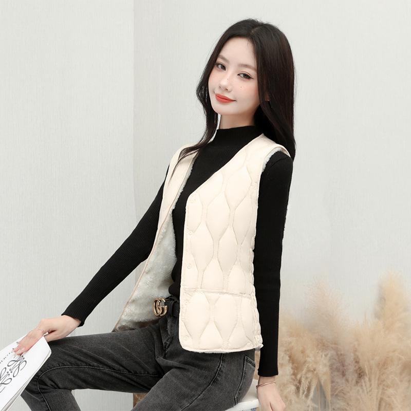 New Autumn and Winter Down Cotton Vest Women's Velvet Thickened Thermal Vest Short Vest Slim Body Vest