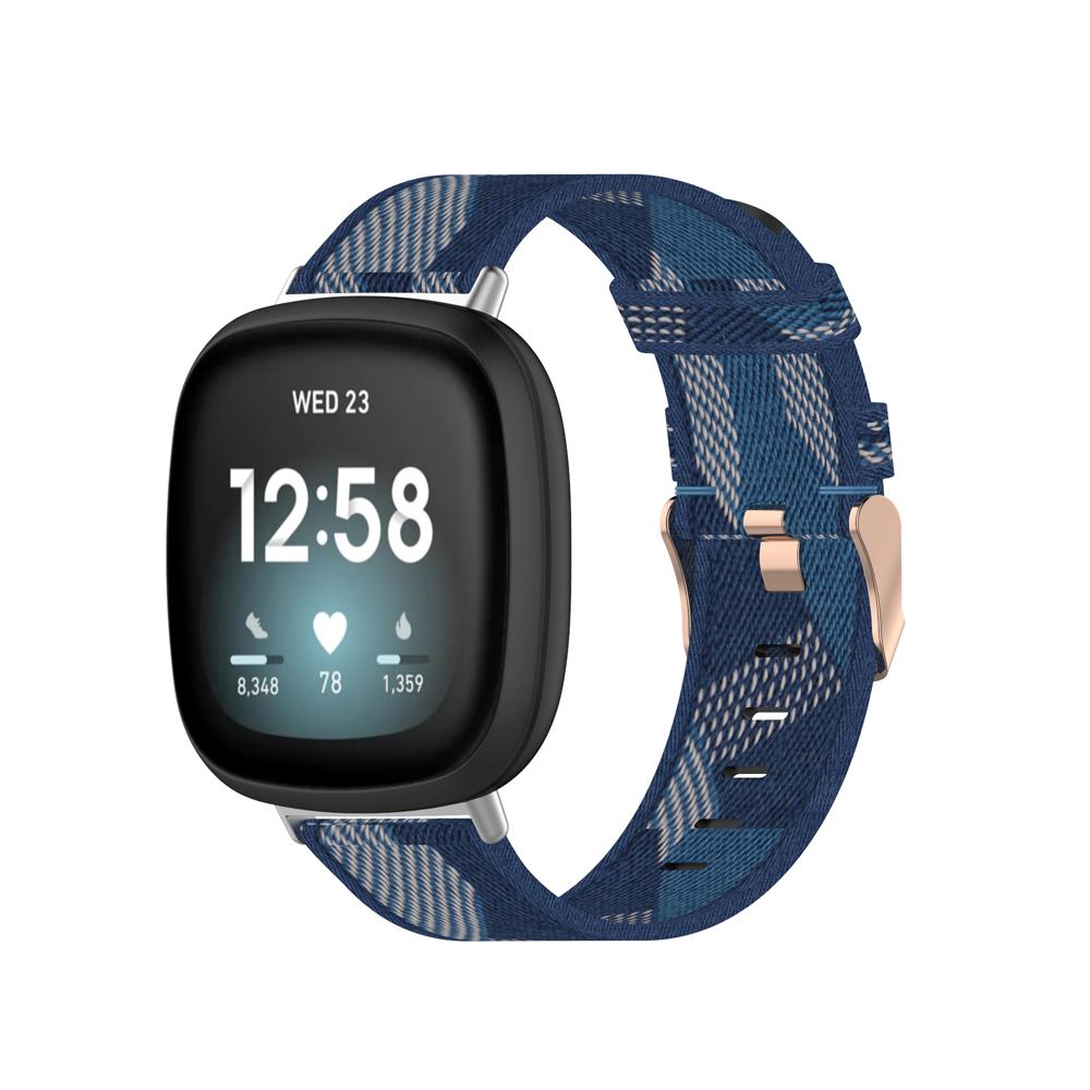 

Replace Strap for Fitbit Versa 3/Sense Nylon Canvas Watch Band Blue Stripes