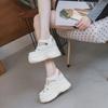 Roman-Style Women's Semi-Hollow Leather Sandals with Hidden Heel, Platform Thick Sole, Closed Toe, Outdoor Wear for Petite Women.
