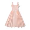 Vestido de noche rosa de estilo europeo y americano con volantes, escote cuadrado y talle alto para mujer.