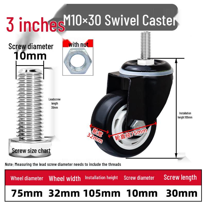 Silent Swivel Casters with Inch Threaded Rod & Double Bearings