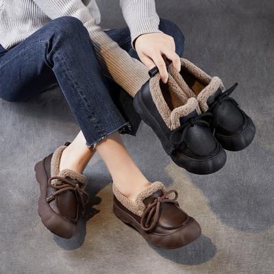 2026 Winter New Velvet Warm Lace-up Thick-soled Casual Retro Flat-soled Fluffy Cotton Shoes