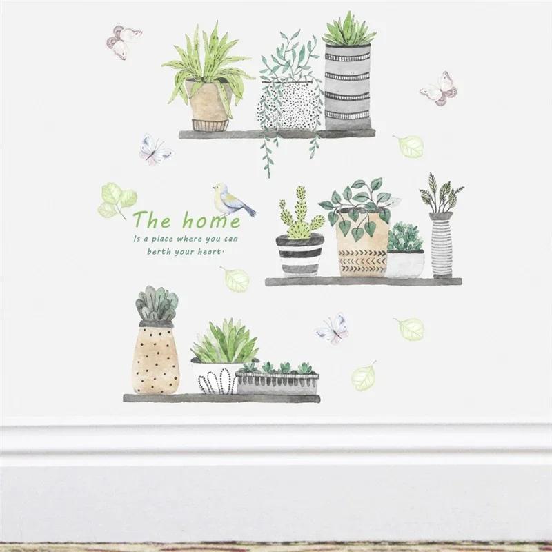 Garden Plant Bonsai Flower Butterfly Wall Stickers Home Decor Living Room Kitchen Pvc Wall Decals Diy Mural Art Decoration