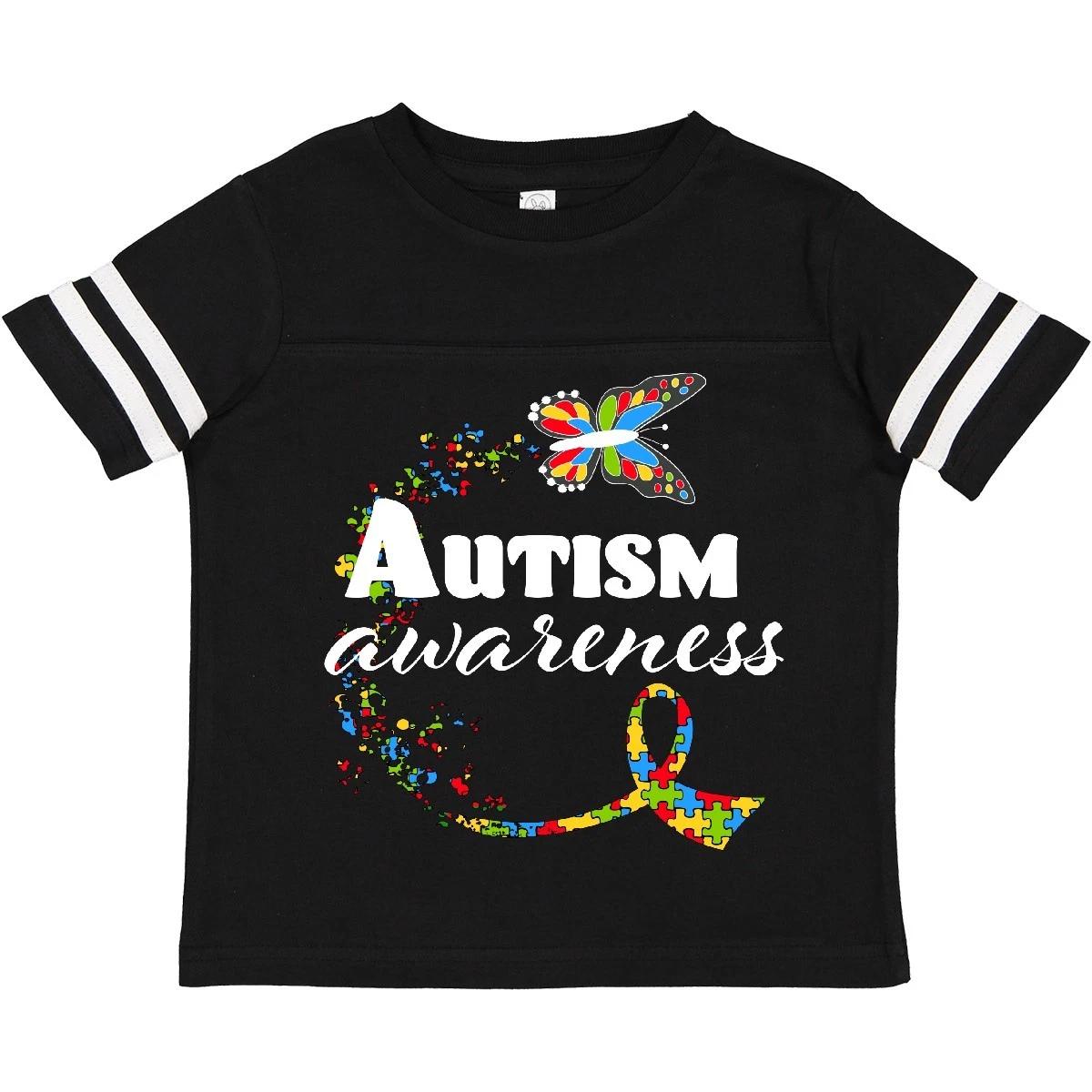 Inktastic Autism Awareness Butterfly Ribbon Toddler kids boys T-Shirt Support Puzzle Kids 160