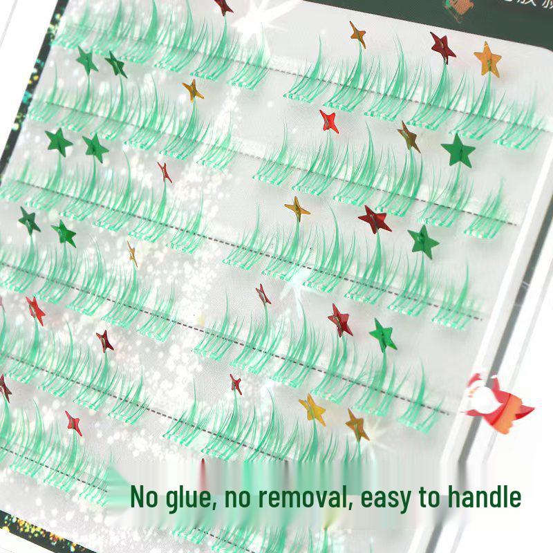 Shiluqiqi Glue-Free Light Green Sunflower Starry Whisper Lashes for Christmas & Cosplay