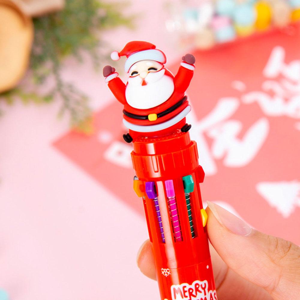 1 Piece Cute Christmas Ballpoint Pen Press Cartoon Reindeer Grandfather Multicolor 10 In 1 Colors Stationery School Office Supply