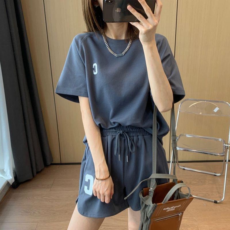 Bull Horn Sleeve Casual Sports Suit Women's Summer Thin Style Summer Running Fashion Western-style Short Sleeved Shorts Two-piece Set