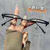 Retro fashion square frame metal glasses frame male ruffian handsome half frame eyebrow frame can be equipped with myopia anti-blue light glasses 