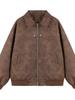 Women's High-End American Retro Brown Leather Jacket - Trendy Autumn/Winter Loose Couple Outerwear