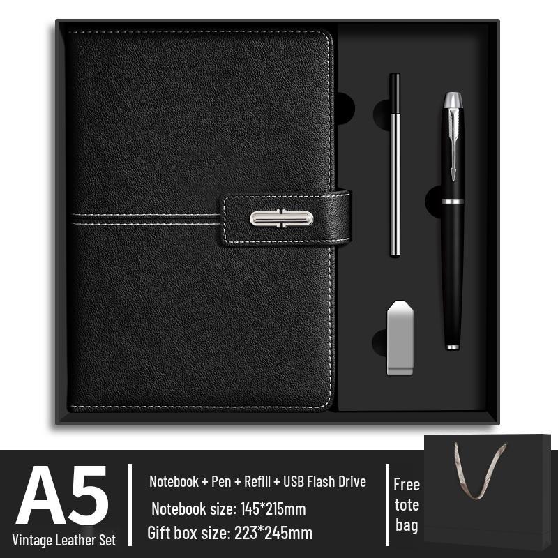 Customizable Business Notebook Gift Set with Logo: Includes Notebook, Pen, and USB Drive - Ideal for Company Meetings and Souvenirs.
