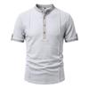 Mens American Retro Textured Henley Short Sleeve Casual Loose Vacation Commuter T Shirt
