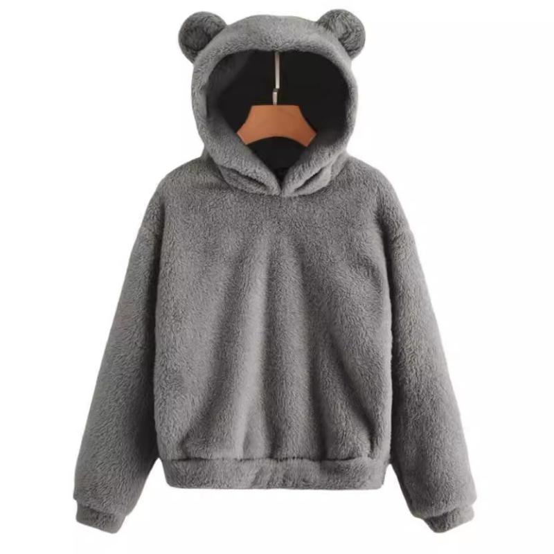 European and American-style Winter/fall Plush Hoodie with Rabbit Ear Design, Warm and Stylish Sweatshirt