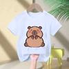 Cute Capybara Loves Bubble Tea Print Kids TShirt Summer Childrens Cartoon Shortsleeved Casual Tops Boys and Girls Clothing