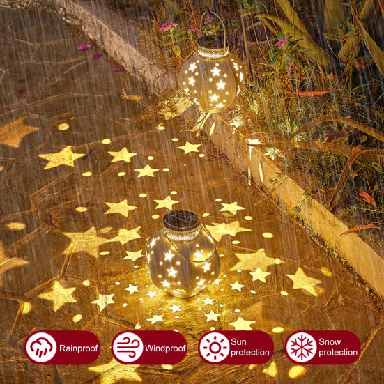 Outdoor Star Solar Lantern Waterproof Garden Light with Star Hollow Design Warm LED Glow Solar Lamp for Yard Patio Porch Lawn Pathway Decoration