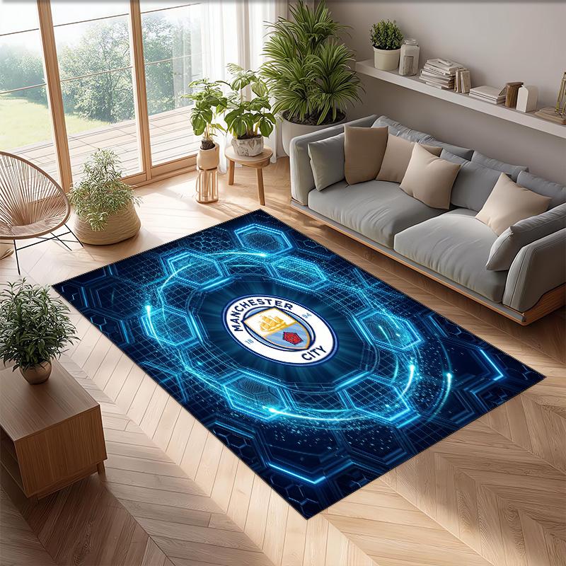 Manchester City Printed Flannel Area Rug Non Slip Soft Polyester Floor Carpet Indoor Decor Mat for Bedroom Living Room Sofa