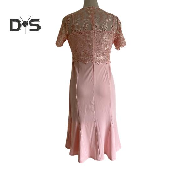 Women Plus Size Embroidery Lace Splice Dress O neck Short Sleeve High Waist Hip Wrapped Fishtail Gown Dress