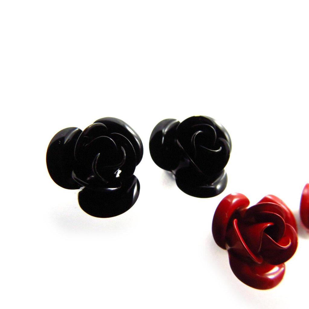 Les Trésors De Lily [J6695] - 3 Pairs of 'Rosa Romantica' Earrings Black Red White