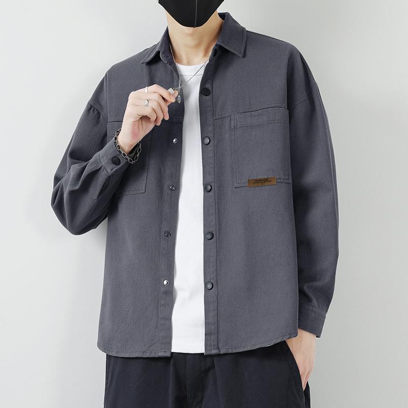 Spring New Casual Loose Trendy Jacket Men's Work Shirt Washed Denim Shirt Jacket