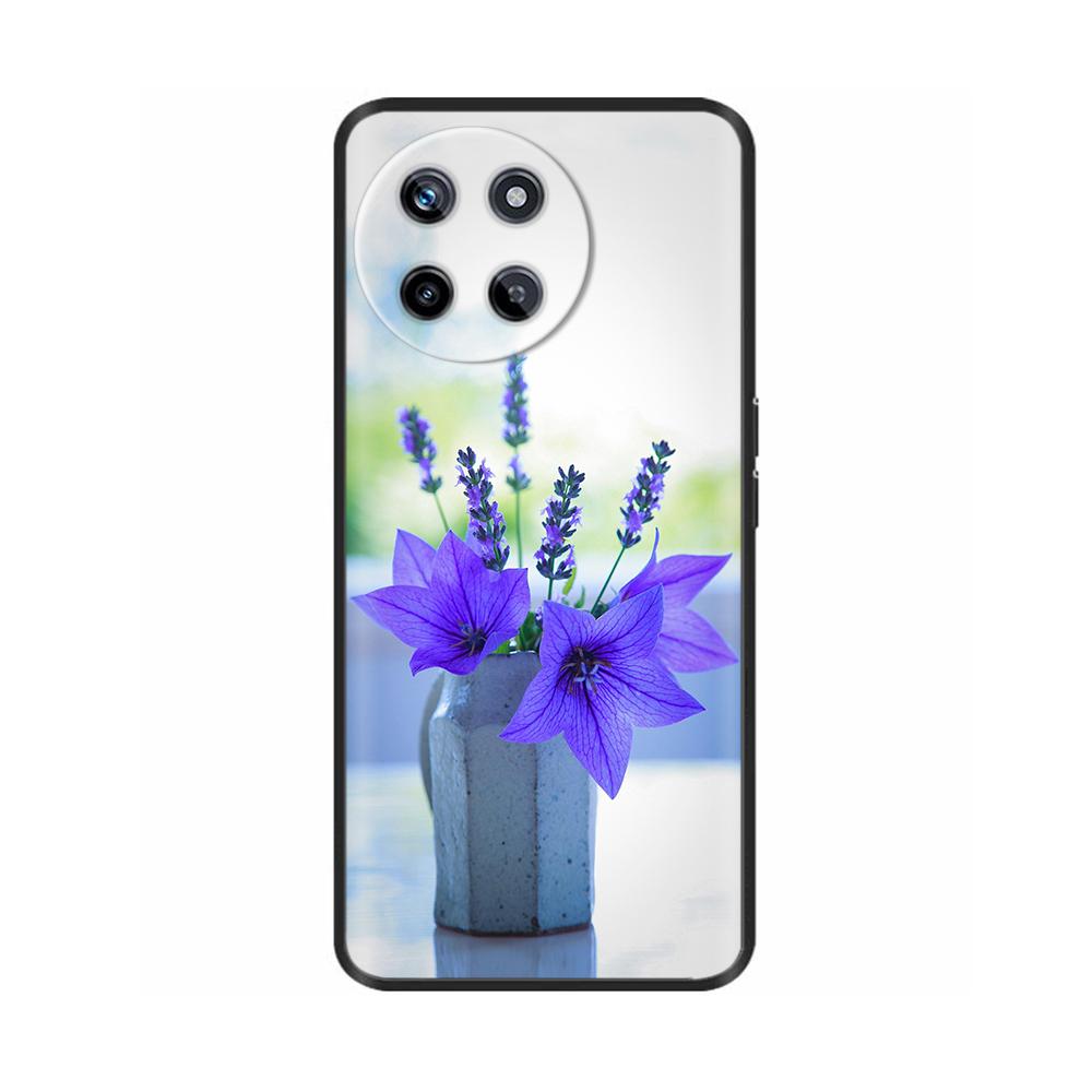 Für Realme 11 4G Hülle Silikon Weich Marmor Blume Schwarzer Stoßfänger Fundas Coque Für OPPO Realme 11 4G 6.43" realme11 Bemalte Abdeckungen