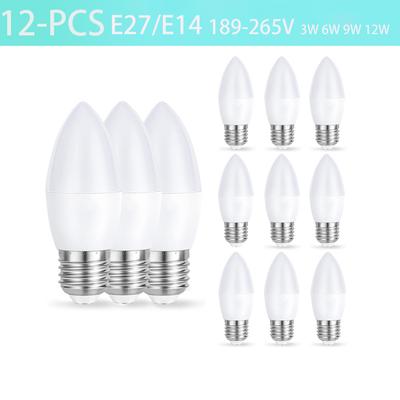 12 PIEZAS Bombilla Vela LED AC220V 3W 6W 9W 12W E27 E14 Blanco Frío Luz Neutra Blanco Cálido para Candelabros y Lámparas de Cristal