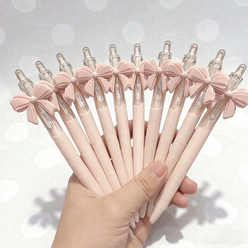 10pcs Set Bow Knot Design Gel Pen 0.5mm Sign Pen Cute Ballpoint Pen Student Stationery