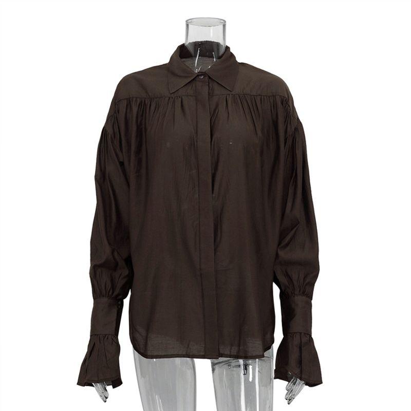 

Solid Color Lapel Long Sleeve Cardigan Top Pure Color Lapel Long Sleeve Top Brown S