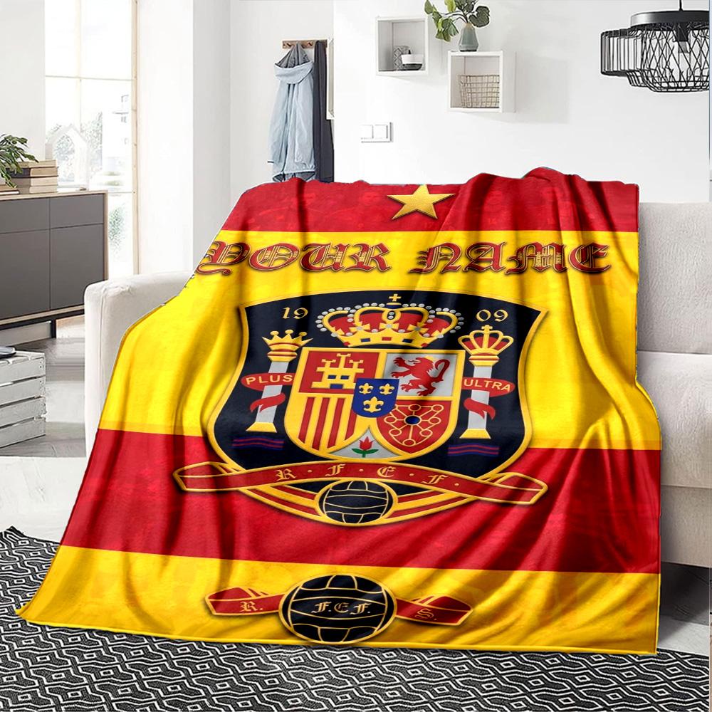 Name Custom Spain Football Print Flannel Blanket High Quality Warm Comfortable Cover for All Seasons Perfect for Gifts Home Decor