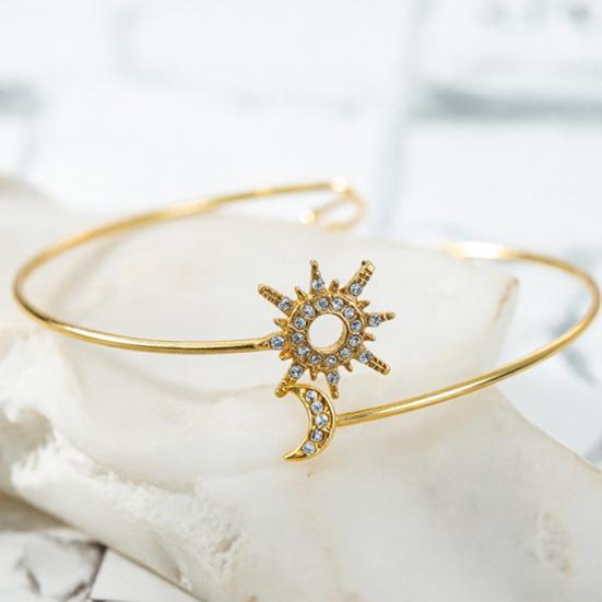 Arm Bracelet for Women, Adjustable Opening C-Shaped Armband, Star Moon Rhinestone Design Arm Cuff, Metal Texture Arm Jewelry
