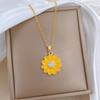 Oil Dripping Sunflower Set Light Luxury Temperament Gorgeous Full Diamond Necklace Female Versatile Collarbone Titanium Steel Chain