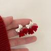 Festive red velvet bow stud earrings women's earrings temperament sweet flower long fringed earrings earrings autumn and winter