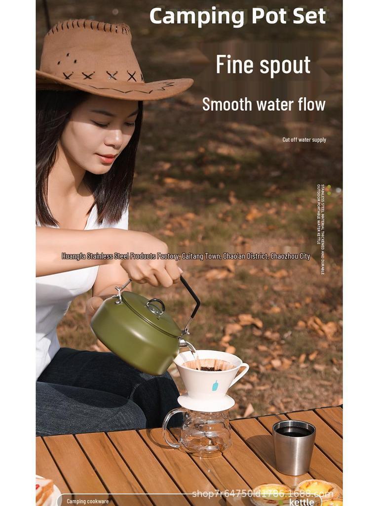 Portable Outdoor Camping Kettle: 304 Stainless Steel Teapot with Foldable Stove