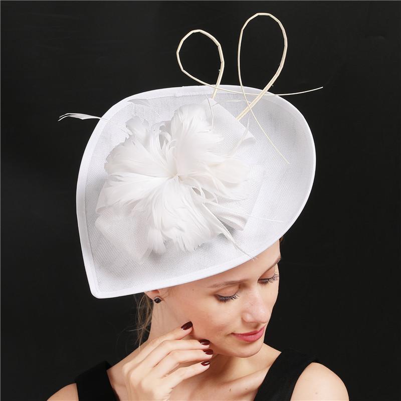 Off-White Linen Headgear Popular Bridal Hair Accessories Banquet Photo Top Hat Feather Headgear