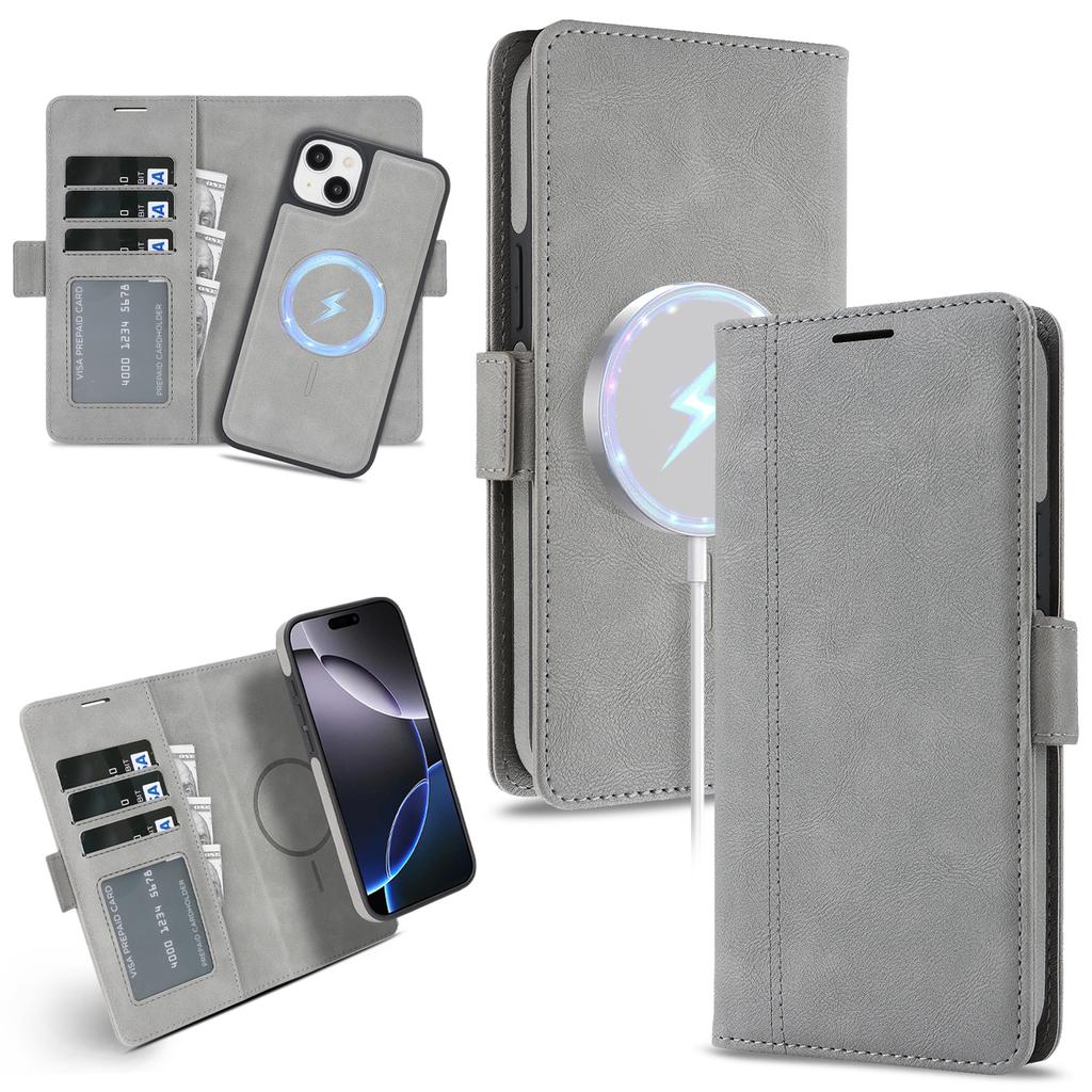 For iPhone 15 Case Detachable 2 in 1 Leather Wallet Phone Cover Compatible with MagSafe