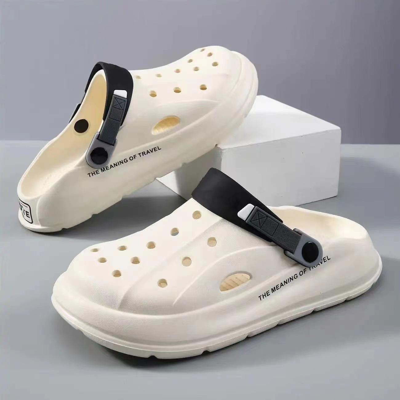 

Туфли с дырками 2025 женская летняя пляжная легкая обувь сандалии на полузакрытом каблуке для пар сумка с утечкой носка 40-41 [One size smaller]