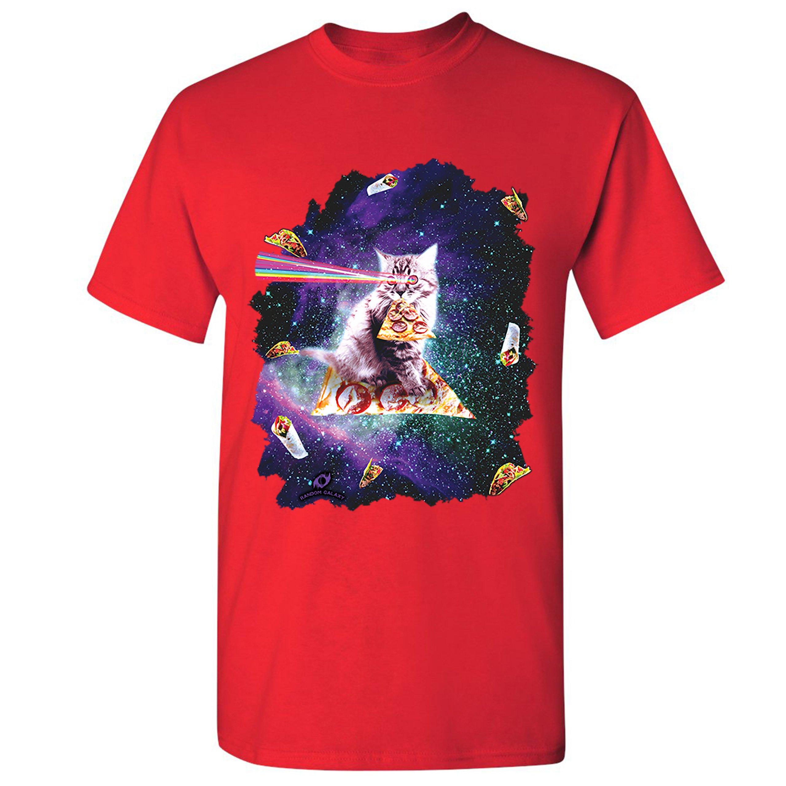 Cat Firing Rainbow Laser Riding Pizza Slice In Space Funny Cat Graphic TShirt Summer Cotton ONeck Short Sleeve Mens T Shirt S