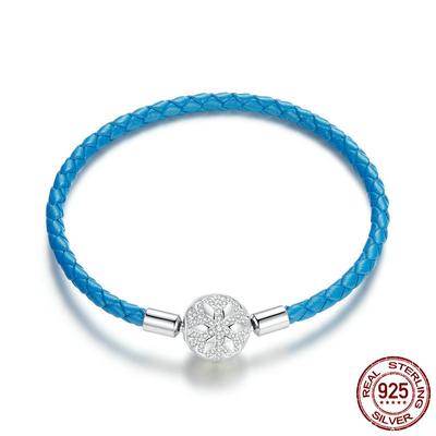 Bracelet tressé en cuir PU, nouveau produit S925, corde en cuir bleu argent, chaîne unique de base, bijoux
