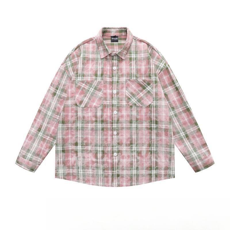 VibeStreet American Retro Plaid Trendy Long-sleeved Shirt Korean Style Fashionable Men Women Vintage Couple Casual Versatile Jacket Chic