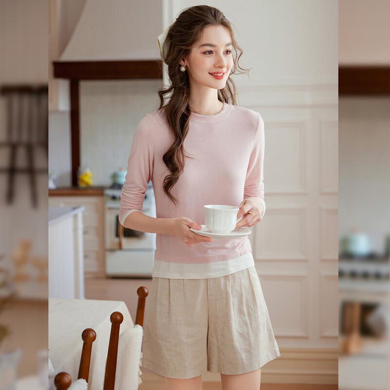 Bailuyu Women s Layered Contrast Long-Sleeve T-Shirt M