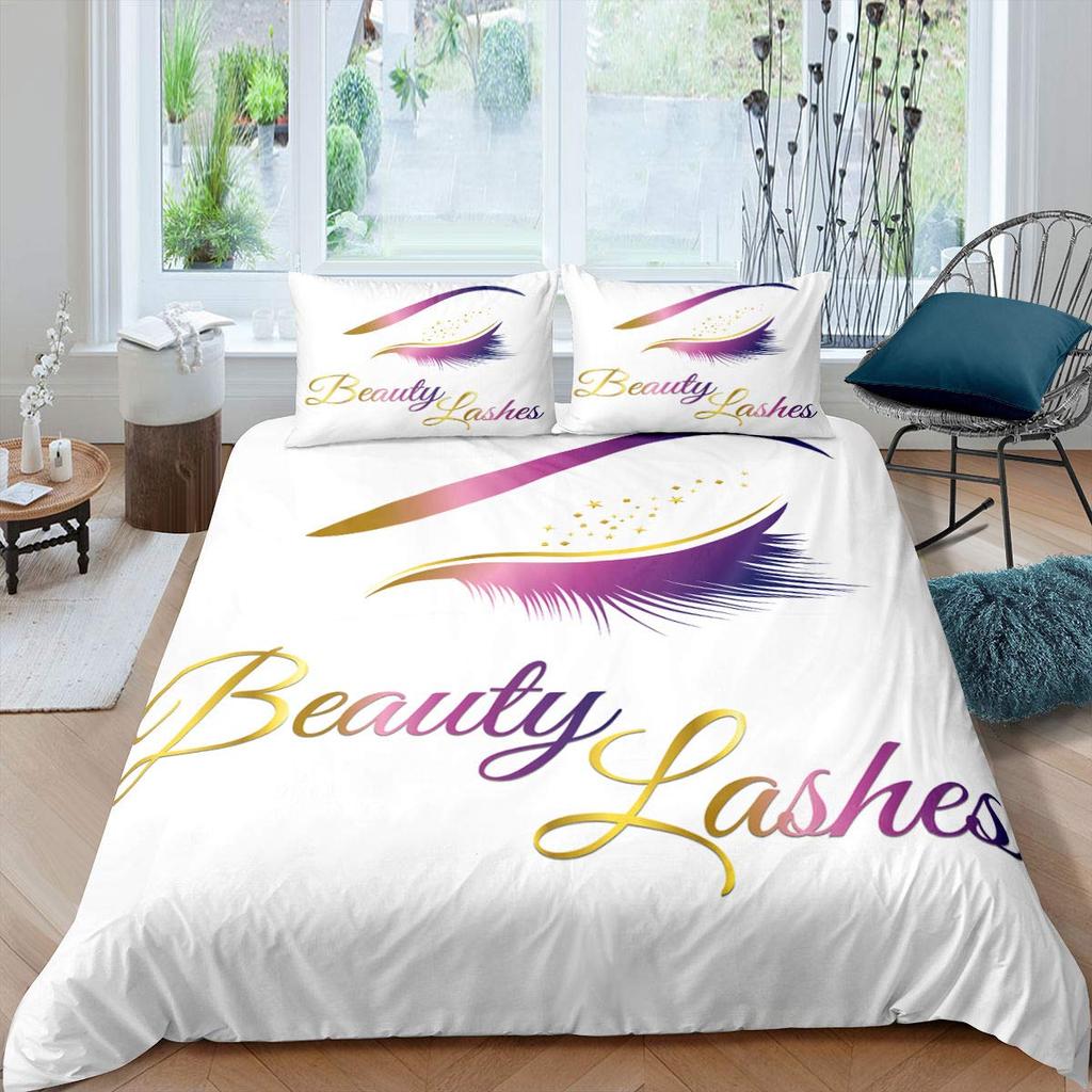 Eyelash King Queen Duvet Cover Cartoon Woman Eyes Bedding Set Watercolor Long Lashes Print Quilt Cover Polyester Comforter Cover
