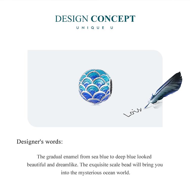 BAMOER 925 Sterling Silver Graduated Blue Chinese Dragon Scale Bead for Original Bracelet Bangle Unique Charm Jewerly