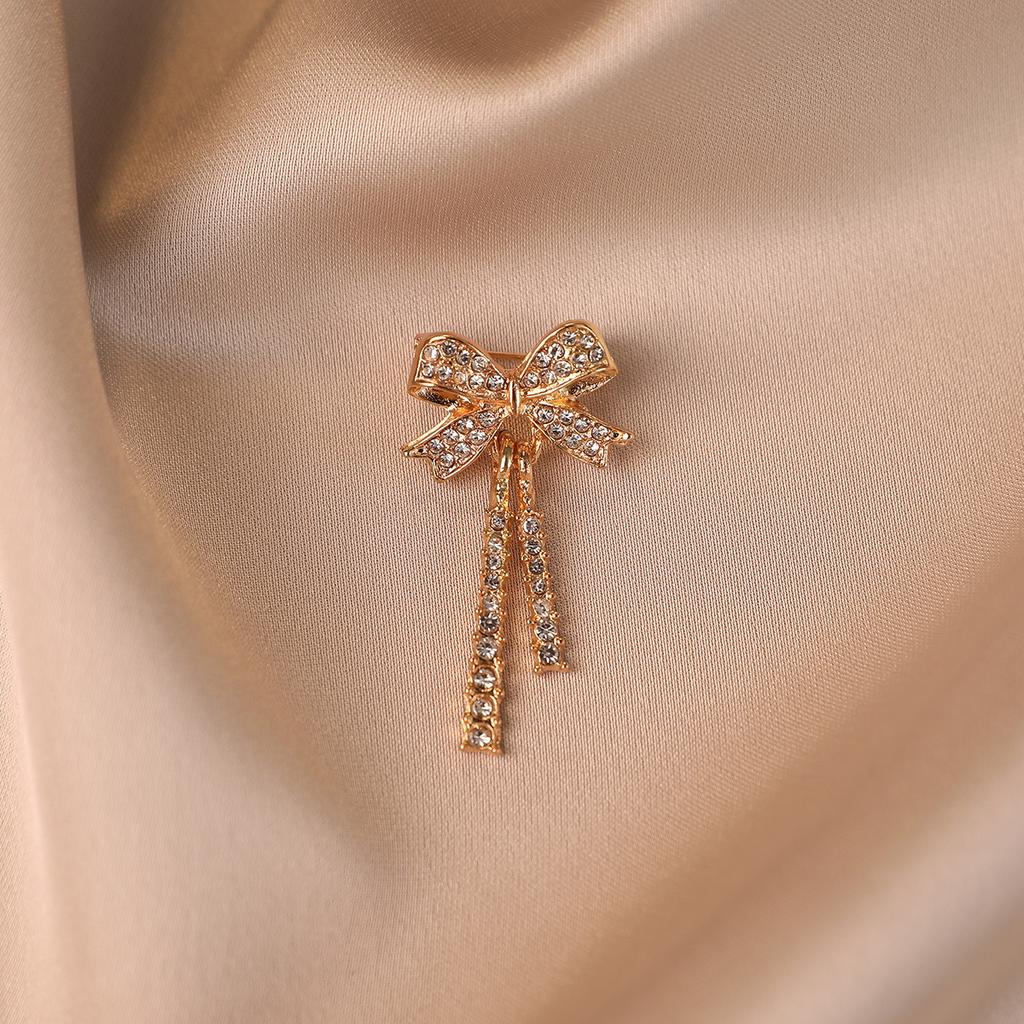 Exquisite Diamantenbesetzte Schleifenbrosche Lange Quaste High-End Koreanischer Stil Einzigartige und Blendfreie Brosche