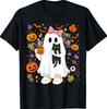 Cute Ghost Drinking Coffee Autumn Halloween Black Cats T-Shirt