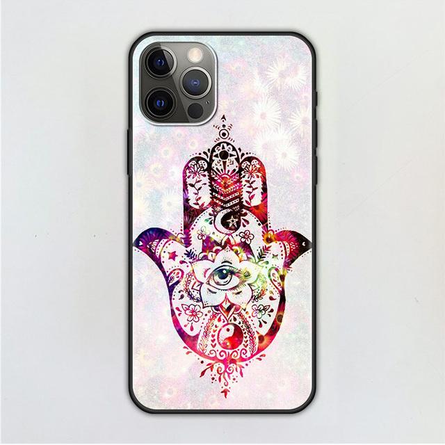 Handyhülle für iPhone 14 12 Mini 11 Pro X Xs Max Xr 8 7 6 6s Plus Schwarz TPU Fundas Capa Hamsa Hand Amulett Psychedelic Art