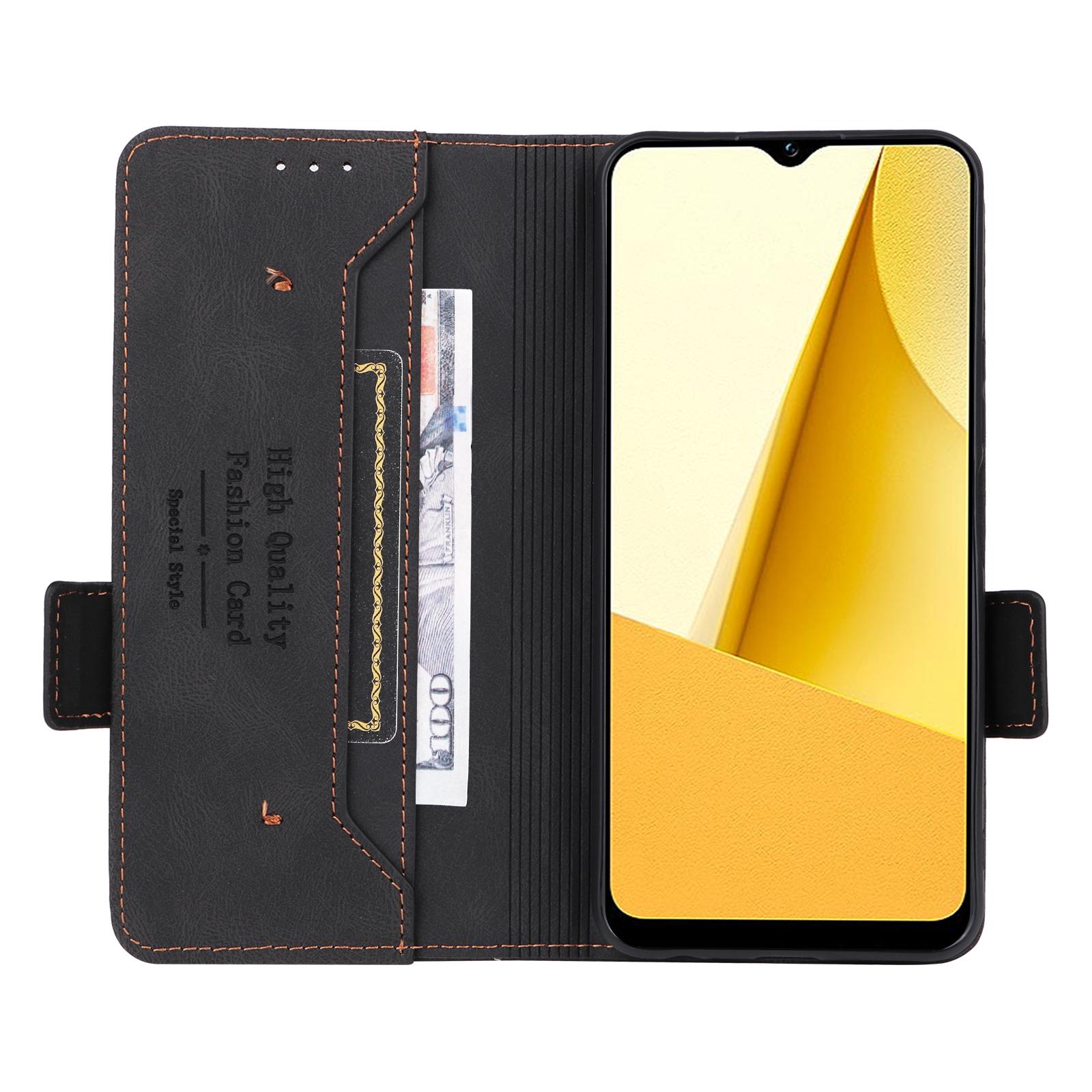 

For vivo Y16 4G PU Leather Anti-drop Case Hardware Decor Dual Magnetic Clasp Wallet Stand Phone Cover Black