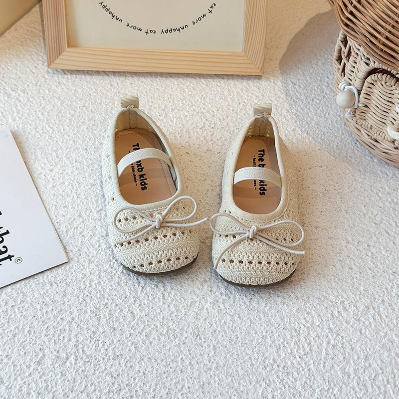 Girls bag head sandals 2025 new summer children's bow princess single shoes girls baby breathable woven shoes