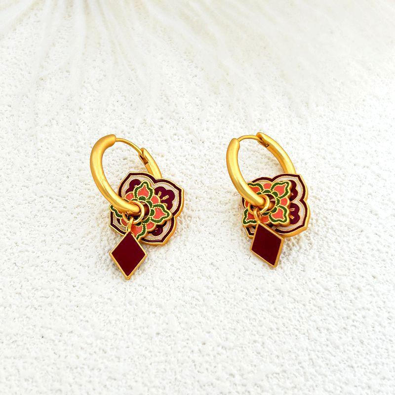 Manufacturer S Supply New Chinese Retro Flower Drop Glaze Earrings, Ear Buckles, Women S Tide Spot золотой