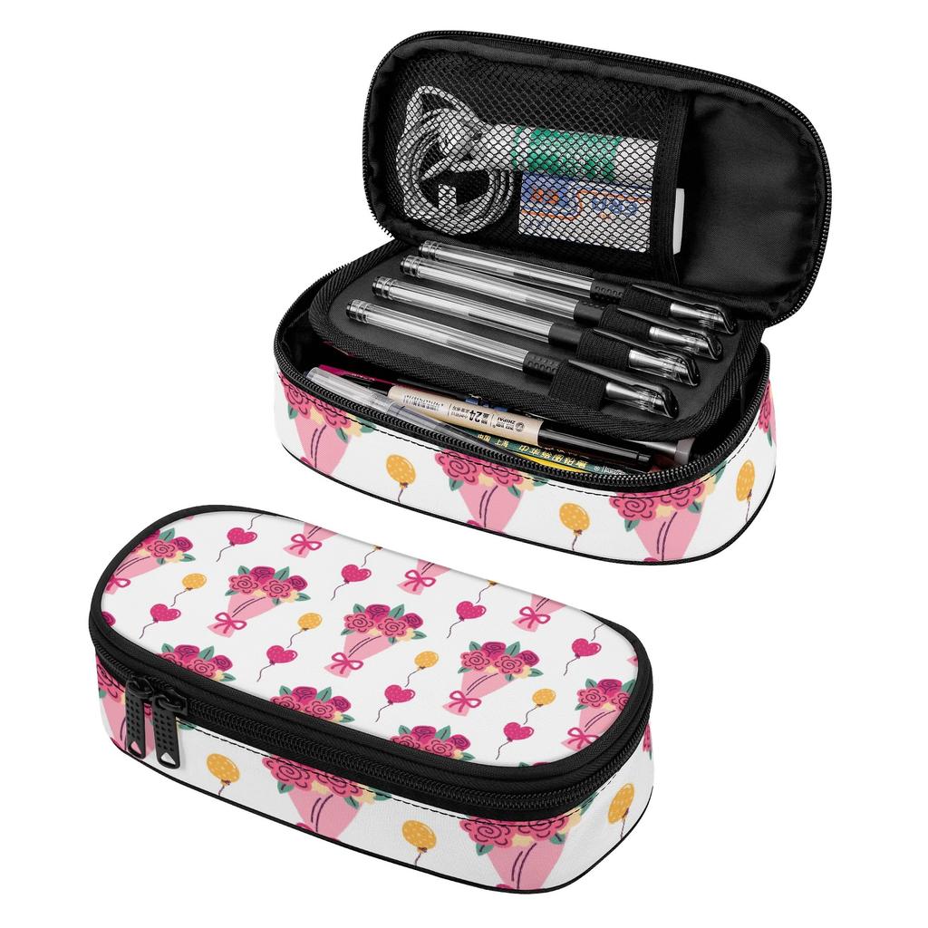 Pencil Bag Portable Durable 300D Polyester Easy Open Zipper with Main Pocket Mesh Layer and Removable Pen Divider for Students