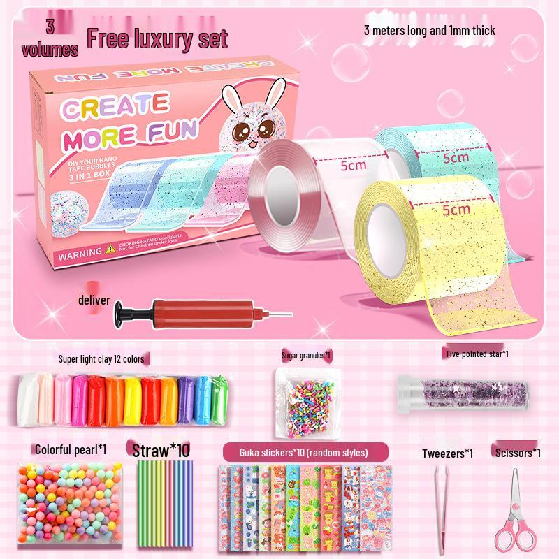 Nano Gel Squishy Toy Craft Kit - Double-Sided Tape & High Viscosity Bubble Blowing Set