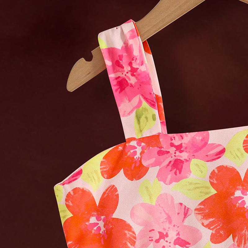 Neues 2025 Sommer-Trägerkleid für Mädchen Kinder Mode Druckkleider Strandurlaubsstil