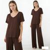 Modal Homewear 2pcs Pajamas Set Short Sleeve Tops and Trousers Solid Color Casual Loose Sleepwear Suit Plus Size Nightwear